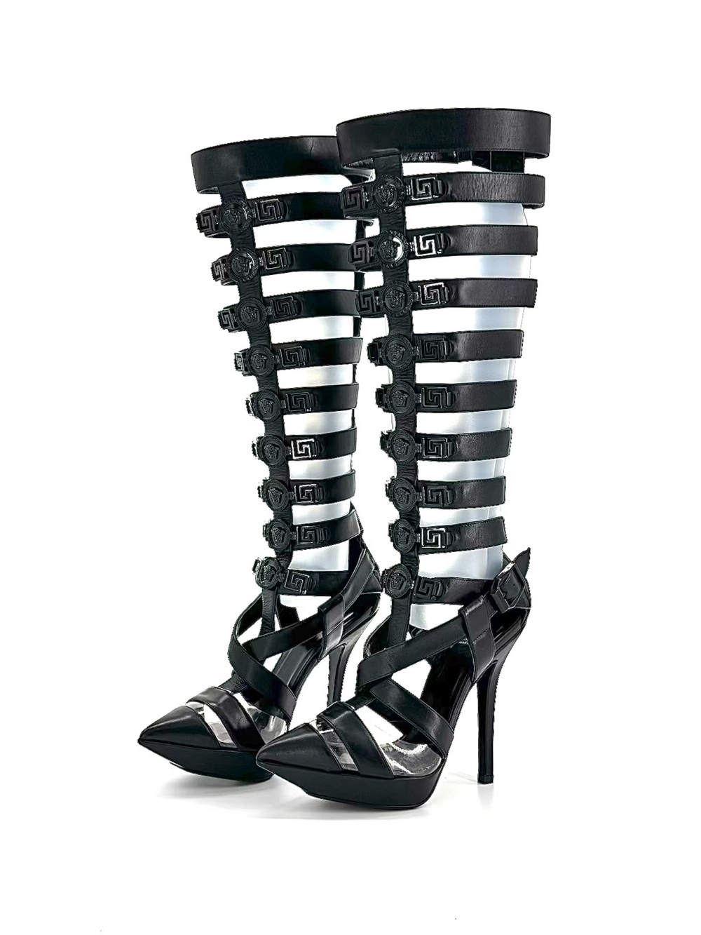 Versace SS 2013 Runway Medusa Caged Gladiator Bondage Knee High Sandals 36